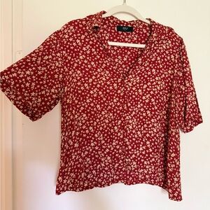 Red button down crop top